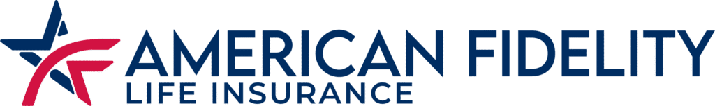 American Fidelity Life Insurance logo featuring a stylized red and blue star design next to the company name in blue text.