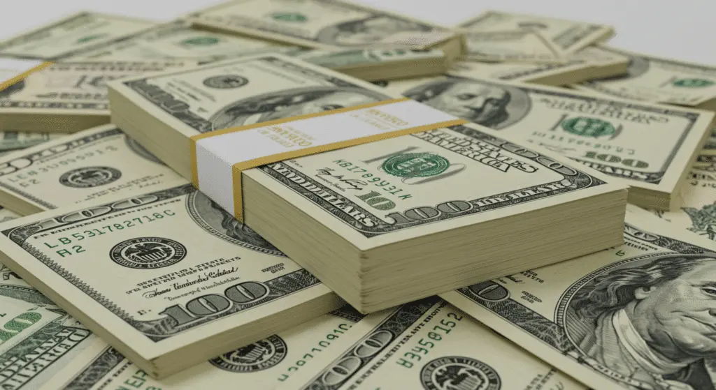 Pile of 100-dollar bills.
